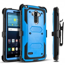LG G Stylo, LG Stylus Case, [SUPER GUARD] Dual Layer Protection With [Built-in Screen Protector] Holster Locking Belt Clip+Circle(TM) Stylus Touch Screen Pen (Blue)